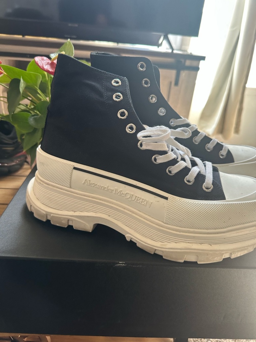 Alexander McQueen Black and White High-Top Platform Sneakers